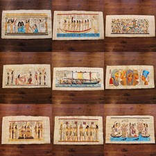 Authentic Collection Set of 9 Large Egyptian Papyrus Art Paintings 32"x12" Inche