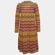 M Missoni Multicolor Patterned Knit Ruffle Detail Midi Dress L