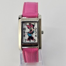 Minnie Mouse Women's Watch 26MM White Dial Pink Leather Band Straps New Battery