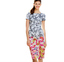 Talbots Ombre Floral Sheath Dress Cap Sleeve Preppy Wedding Brunch Career Sz 8