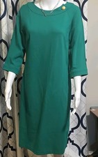 Talbots Green Sheath Dress 10 Boat Neck 3/4 Sleeve Button Accent Women's