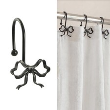 Black Bow Shower Curtain Hooks, 12 Pack Decorative Elegant Metal Hangers, Rus...