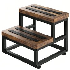 2 Step Wooden Stool Non Slip Heavy Duty 500lb Footstool for Adults Kids Home