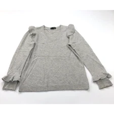 Charter Club Cashmere Luxury Medium V-Neck Pullover Scalloped Sweater Gray