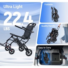 22lb Folding Lightweight Transportablel Manual Wheelchair All Terrain For Travel