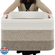 Noonkty Blanket Basket Living Room, Large Storage Basket Rope Laundry Basket,