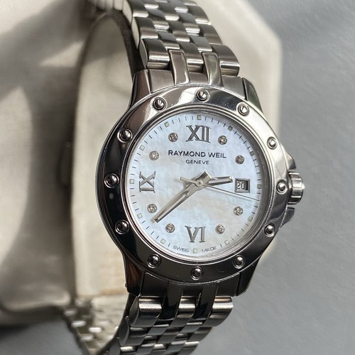 Reloj suizo reparado Raymond Weil Tango 5399 diamante mopa zafiro genuino para dama - Imagen 2 de 11