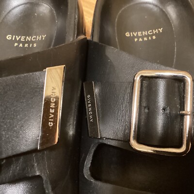 Givenchy Logo Double Buckle Slides Sandals Black Leather  display picture 2