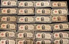 ✯ 1928 Circulated RARE Two Dollar Bill $2 Note Fancy Red Seal Old Paper Lot ✯