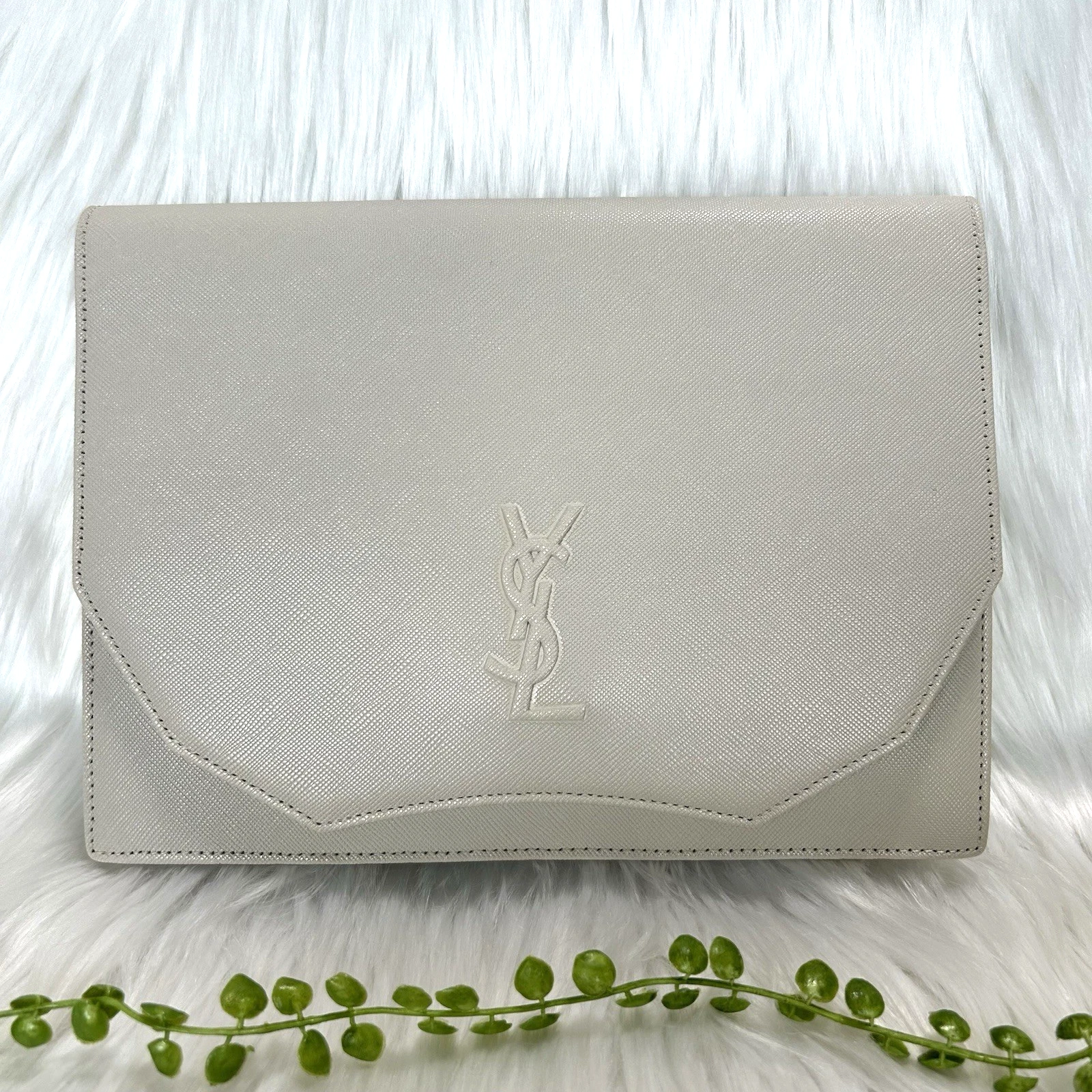 SAINT LAURENT (YSL) Borsa pochette Yves Saint Laurent beige pelle saffiano borsa YSL
