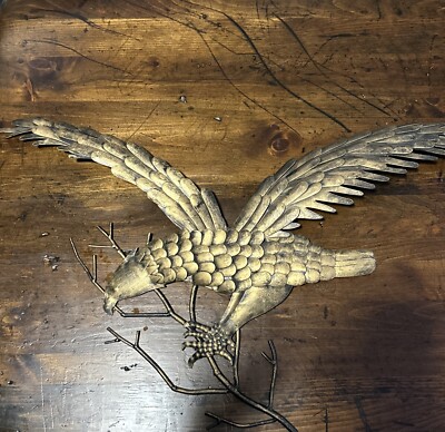 Bronze American Eagle/ W Branches Wall Hanging Decor  Wings Spread 34  Mint