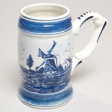 Delft Blauw Handpainted Pottery Stein Bug Made in Holland Blue/White Windmill