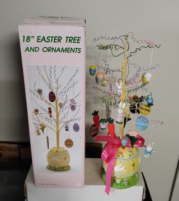 Spring Egg Tree 18'' Tall With 21 Wood Ornaments EASTER Decor in Original Box