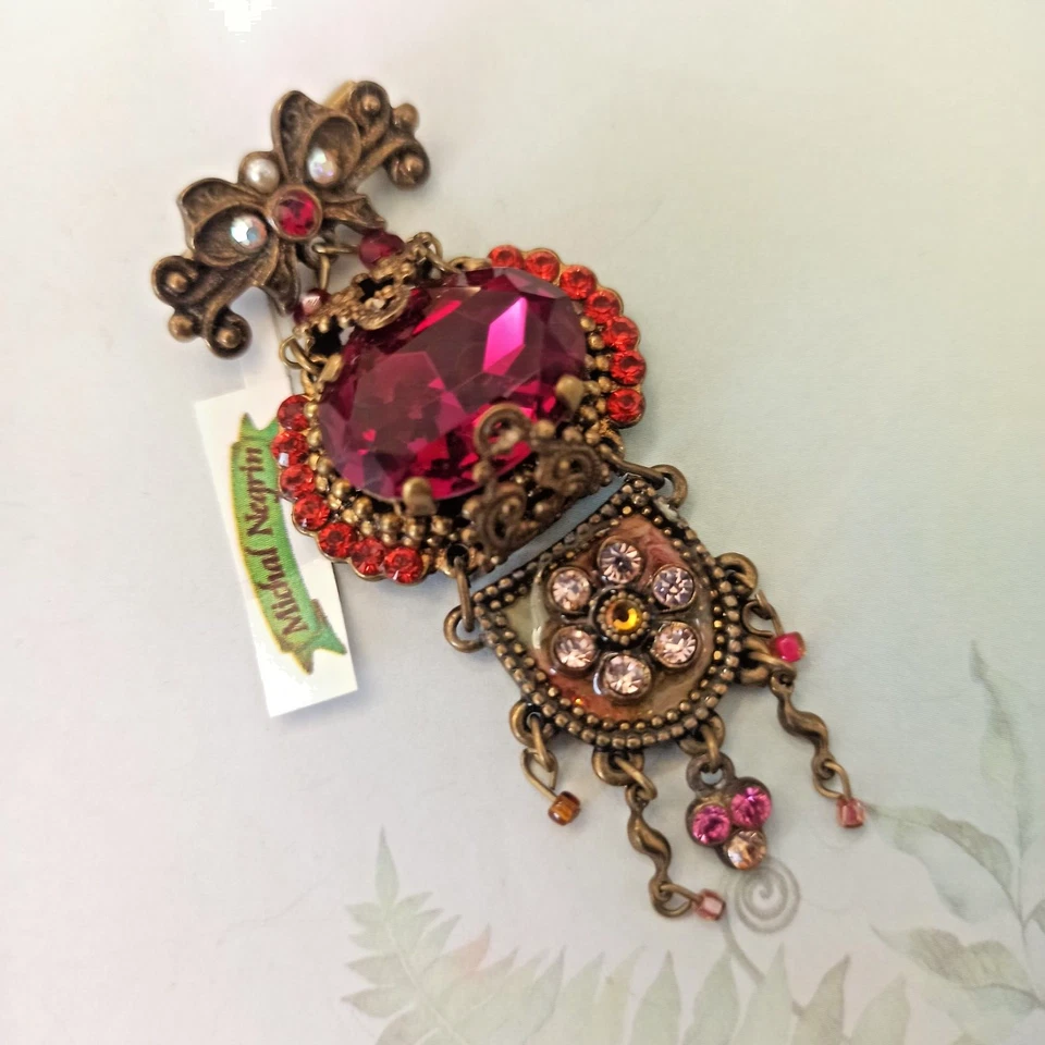 Michal Negrin Brooch Noah Hot Pink Deco Medallion Enamel With Swarovski Crystals - Image 3 of 4