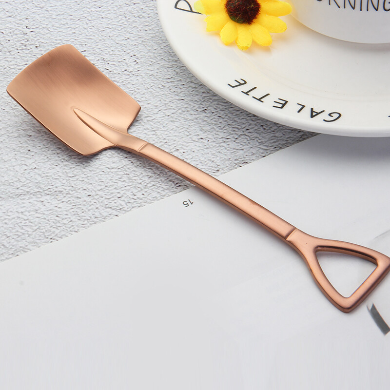 Stainless Steel Rose Gold Flat Shovel Shaped Teaspoon, Soup Spoon, 15