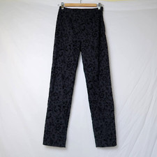 Vintage 90s Karen Kane black floral leaf velvet slim fit trouser pants 4