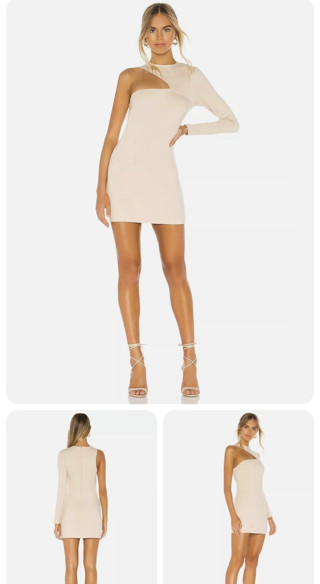 Donna Mizani Splice One Shoulder Dress Size Small Nude Stone Beige $89 |  eBay