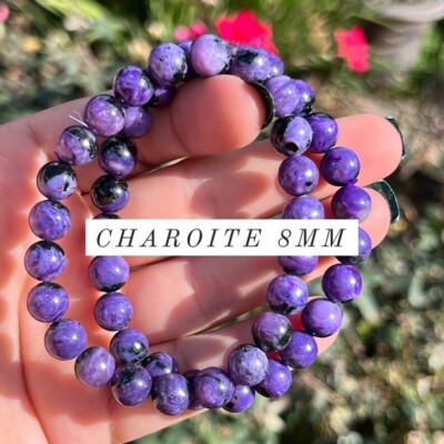 Charoite 8mm Beads Purple Crystal Healing Reiki Stress Relief Women Men Bracelet