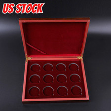 Wooden Coins Display Storage Box Collection Holder Case Container Panda Logo US