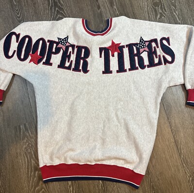 Vintage 90s Made In USA Cooper Tires Spell Out Sweater USA Flag Mens XL Rare!