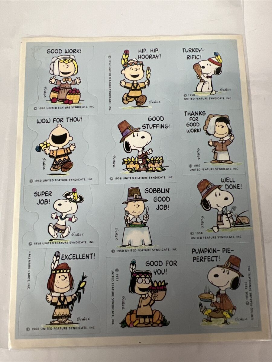 Vintage Hallmark PEANUTS Thanksgiving Indian Pilgrim Sticker Vintage Hallmark PEANUTS Thanksgiving Indian Pilgrim Sticker