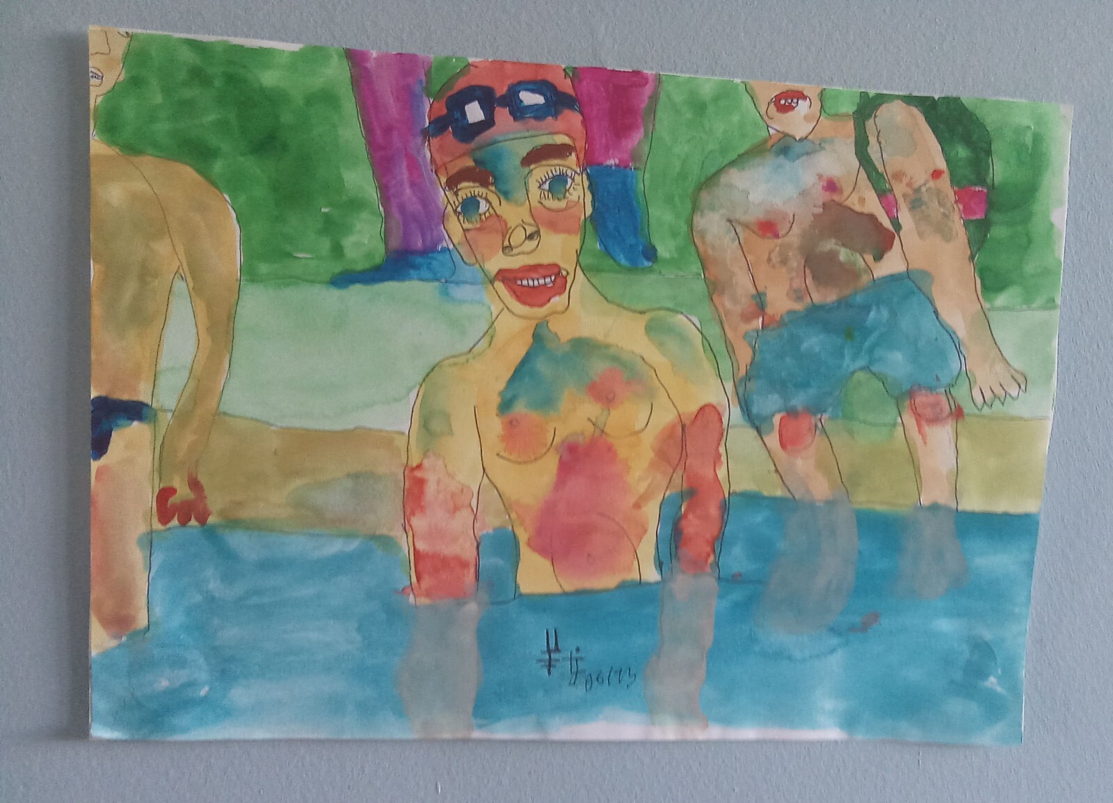 aquarelle expressionniste à la picine 29,7cm/21 2013