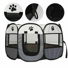 Foldable Pet Tent Cage Octagonal Fence Dog Cat Playpen Puppy Kennel Grey