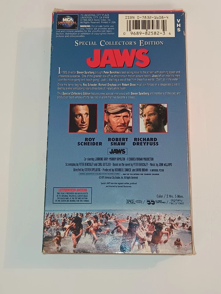 Jaws VHS 1995 Roy Scheider Robert Shaw Richard Dreyfuss Horror Collector Edition - Image 2 of 4