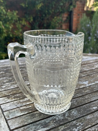 VINTAGE 1930s ART DECO geometric pattern clear glass jug lemonade water 1 litre - Picture 4 of 13