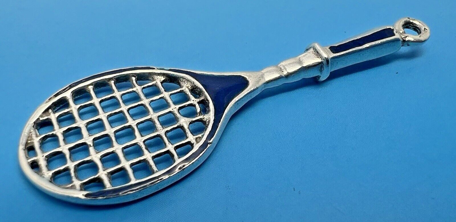 SOLID SILVER & ENAMEL TENNIS RACKET PENDANT LONDO… - image 14
