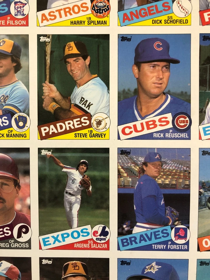 Бейсбольная карточка 1985 Topps ВИНТАЖНЫЙ лист без выреза (88 карточек) 28 x 28 дюймов с Ноланом Райаном! - Изображение 3 из 4