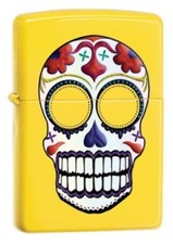 Zippo 24894, Skull-Day of the Dead, Lemon Yellow Finish Lighter, Full Size