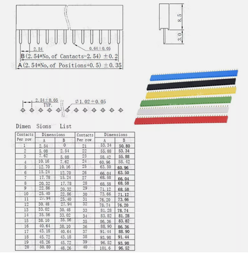 2.54mm Breakaway Female Header Pin 1 x 2 - 40 Pin for PCB Breadboard Single Row - Picture 6 of 6