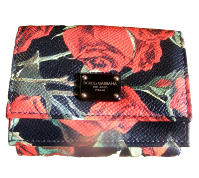 DOLCE & GABBANA Red ROSES print Leather Small French WALLET Rare