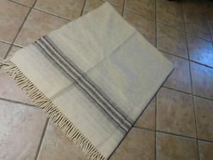 VTG RUSK & FINCH NEW ZEALAND 100% BEIGE WOOL STRIPED BLANKET #2