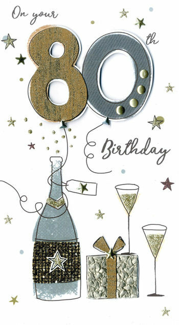 Champagne & Gift 80th Birthday Card Hand-Finished Champagne Range