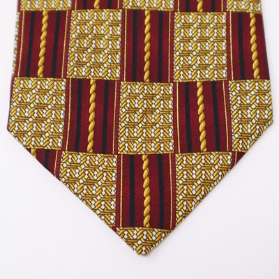 Roberta Lattanzi El Corte Ingles Mens Tie Italy 100% Silk Red Yellow Rope Print