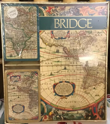 CASPARI Novus Atlas Old World Map Hostess Bridge 2 Decks 2 Score Pads Lrg Type
