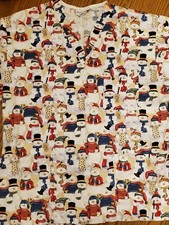 Peaches Lg Snowman Scrub Top  EUC  Multicolored