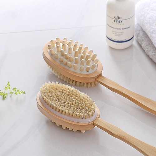 Long Handle Double Sided Shower Body Bath Bristle Brush Back Scrubber Massager - Picture 5 of 11