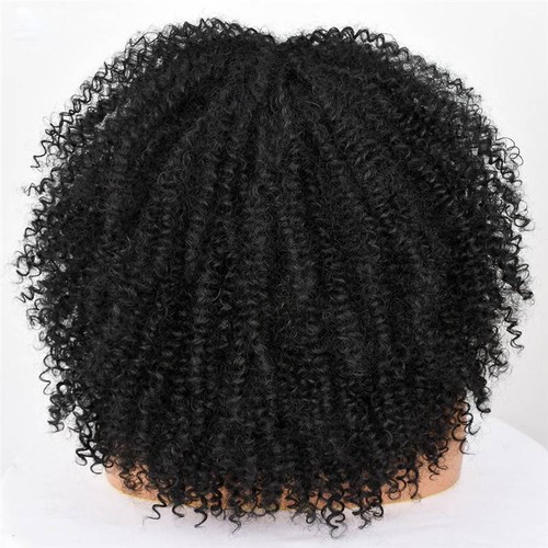 Peluca rizada afro rizada pelucas sintéticas natural sin pegamento marrón rubio con flequillo - Imagen 12 de 20