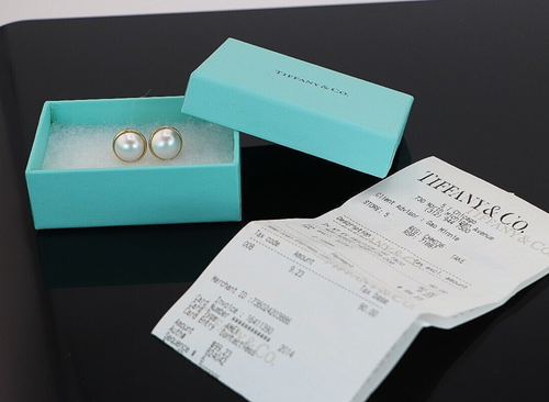 1984 Vintage Tiffany Co 18k Yellow Gold Paloma Picasso Mabe Pearl Stud Earrings - Picture 2 of 8