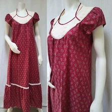 Vintage 1970s JACQUELINES HAWAII Dark Red Ditsy Floral Maxi Dress - Size M