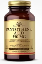 Solgar Pantothenic Acid 550 mg 100 Vegetable Capsules Exp 06/2026