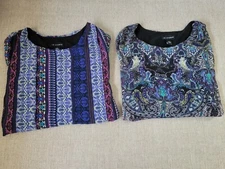 Navy Shirt Blouse Large Top Flutter Sleeve Tunic Tank Overlay Lot 2 I.N. Studio