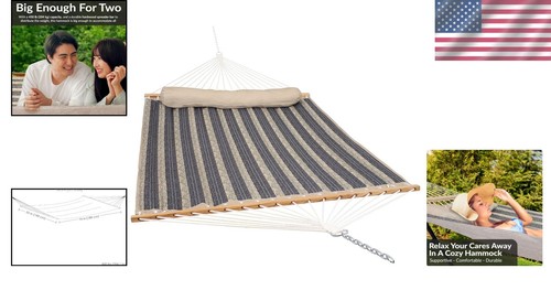 Mountainside Quilted Double Hammock with Spreader Bars - Lightweight & Stylish - Picture 2 of 12