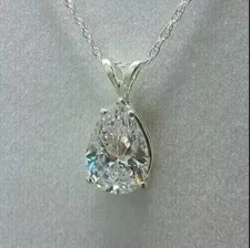 2Ct Pear Cut Lab Created Diamond Solitaire Women's Pendant 14K White Gold Plated