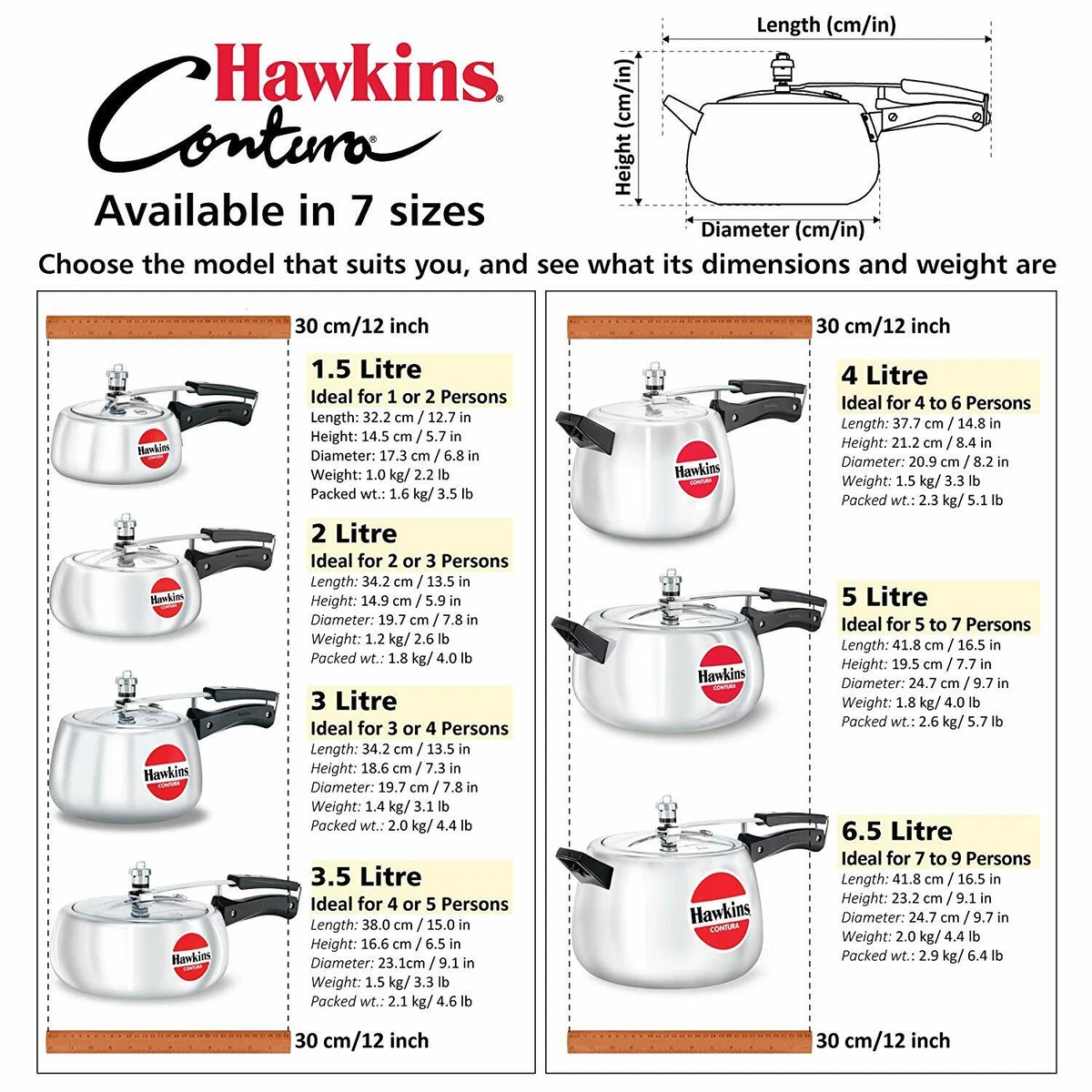 Hawkins HC15 Pressure Cooker, 1.5L, Silver