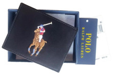 Polo Ralph Lauren Men's Big Pony Embroidered Leather Card Holder/Case Navy 98
