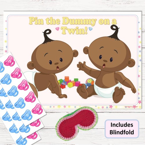 TWIN BABY SHOWER GAME - Ethnic Pin the Dummy & Blindfold Unisex Neutral 10 - 40 - Foto 8 di 9